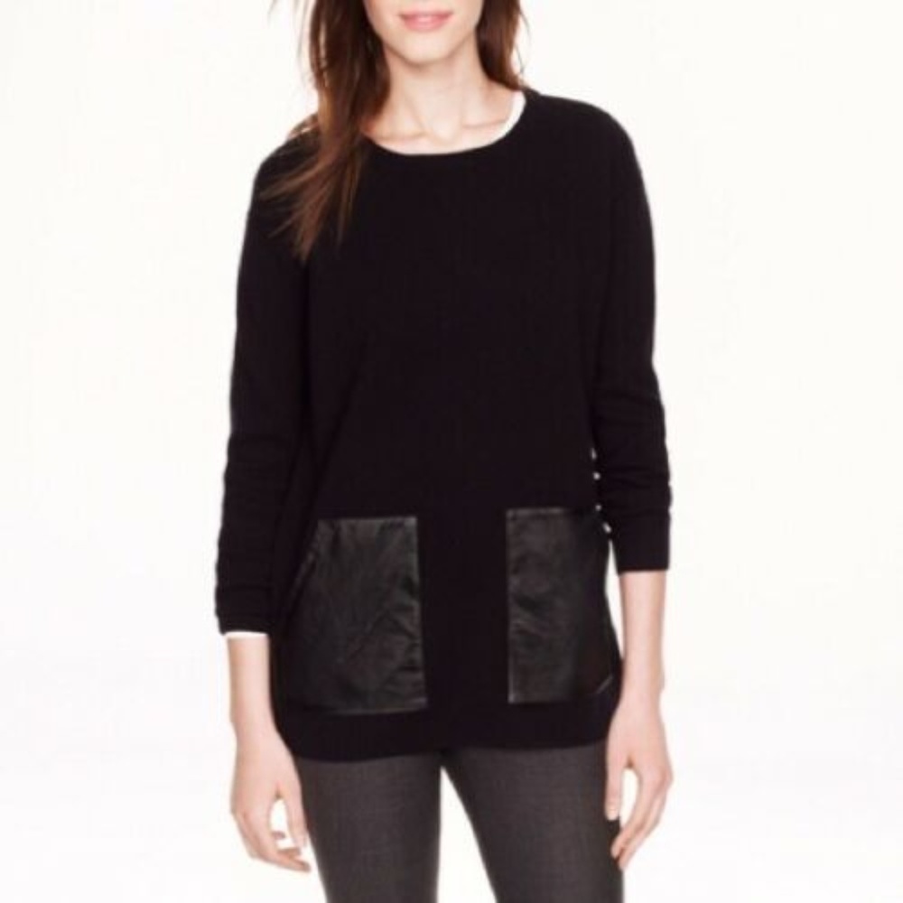 J. Crew Wool Leather Pockets Knit Pullover Sweater